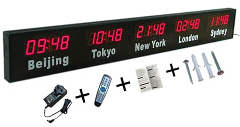 Reloj mundial con 5 zonas horarias, reloj de pared con modos de brillo, perfecto para negocios y hoteles