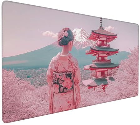 Japanische Frau Mauspad 800 x 400 x 3 mm,XXL Gaming Mauspad Rosa,Verlängertes Groß Mauspad Schreibtischauflage,Wasserdicht Mauspad,Genähte Kanten Mauspad,Rutschfeste Gummibasis,Mauspad Gamer Y-790