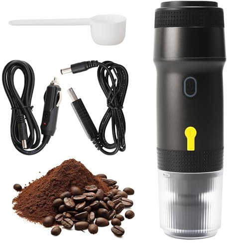 YOPOTIKA Machine à expresso électrique portable, petite machine à café auto-chauffante, rechargeable par USB / 12 V pour voiture, petit voyage, compatible avec capsules NES/DG et café moulu, réservoir