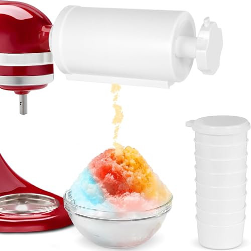 Kainasch Eisrasierer-Aufsatz für KitchenAid Standmixer, Schneekegelmaschine, Eismaschine, hohe Produktion, 8 Formen, Weiß/Opulenter Garten, Automatisch, Reinigungsbürste, 8 Eisformen, Reinigungsbürste