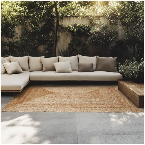 tectake® Tappeto Intrecciato 160x230 cm, Tappeto Salotto, Ideale per Interni Esterni, per Soggiorno, Camera da Letto, Bagno, Stile Boho-Chic Bohémien, Resistente a Intemperie - Juta Tessuto a Mano