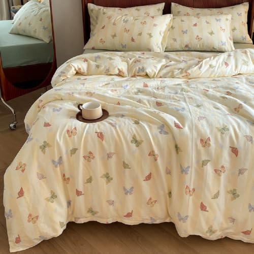 Lanqinglv Bettwäsche 135x200 cm Mädchen Gelb Bunt Schmetterling Bettwäsche aus Microfaser,ÖKO-TEX Bettwäsche Set - Bettbezug mit Reißverschluss und 1 Kissenbezug 80x80 cm