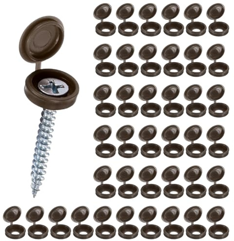 M METERXITY 200-Pack Plastic Hinged Screw Cover Caps, 5mm Shutter Screws with Caps, Fold Snap Washer Covers, Washer Flip Protection Covering M3 M4 M5 Screws Heads [Coffee Brown]