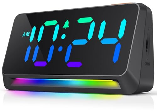 Digital Alarm Clock for Bedroom, LED Alarm Clock RGB Display, Super Loud Alarm for Heavy Sleepers, Plug-In Bedside Clock Night Light, Table Clock Adjustable Brightness, Clock for Kids, Teens & Adults