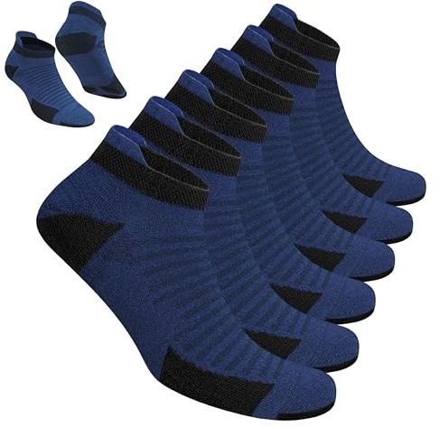 BLITZSOX Chaussettes de Sport Homme Course à Pied Socquettes Courtes Rembourrées Respirantes Coton, Lot de 6 (43-46, Denim Bleu)