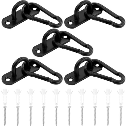 5 piastre oculari in acciaio inox, piastra occhio con occhiello, piastra occhio nera, gancio da soffitto, occhielli a vite con 6 moschettoni e viti, per montaggio a parete, montaggio a soffitto
