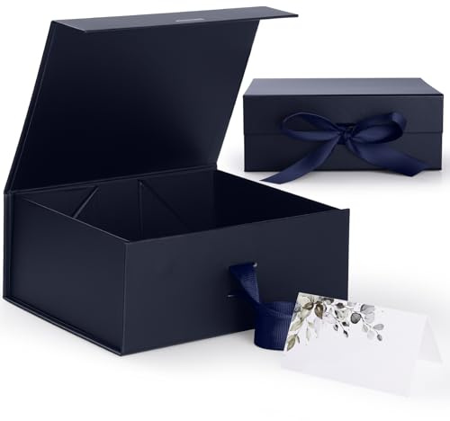 GeeRic Grande Saint-Valentin Boîte Cadeau, 22 x 16 x 8.8cm Coffrets Cadeaux avec Couvercles Fermeture Magnétique Contient une Carte pour Fête d'anniversaire Bleu
