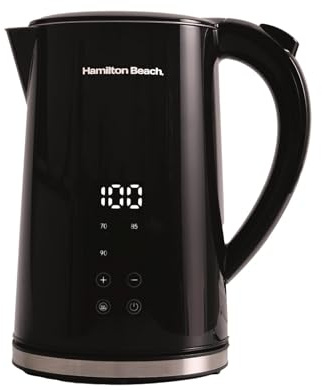 Hamilton Beach Electric Kettle, Digital Temperature Control, FlexiControl, 1.7L, Cool Touch Exterior, Fast Boil, Auto Shut Off, Built-in Filter, Overheat Protection, 2200W, Black - HBK001B