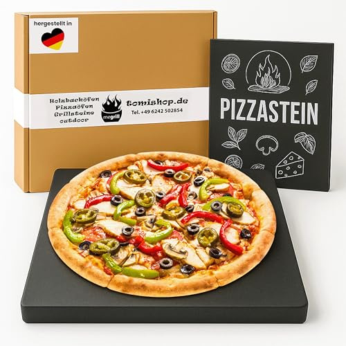 Megrill Pizzastein 395x345x20mm Cordierit – Glasierter Pizza Stein für Holzkohle & Gasgrill, Hitzebeständig & Leicht zu Reinigen, Perfekt für Knusprige, Luftige Pizzaböden – Made in Germany