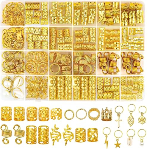 260 Stück Gold-Haarschmuck für Zöpfe, Haarschmuck Gold, Loc Schmuck für Haar-Dreadlock, Haar Accessoire, Haar Schmuck, Dreadlocks Schmuck, Zopfschmuck mit Goldenen Anhängern für Dreadlock-Zubehör