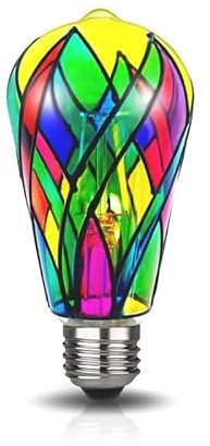 Lampadina in vetro colorato, base E26, lampada notturna ST64 dipinta a mosaico, lampadina a filamento LED da 4 W, illuminazione ambientale per camera da letto romantica soggiorno casa decorazione