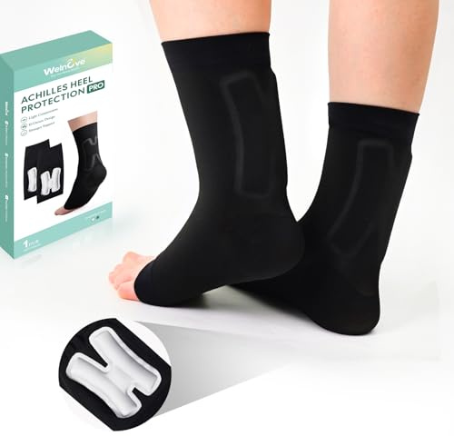 Achilles Tendonitis Heel Protector Sleeves - Welnove H-Shape Achilles Tendon Support Compression Gel Padded Sleeve Socks for Cushion of Bursitis, Tendonitis, Tenderness, Dry Cracked - Regular