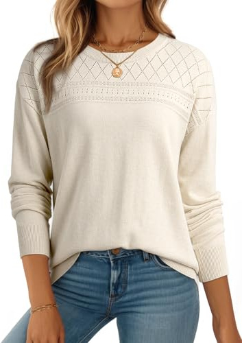 Dokotoo Pull Femme Chic et Elegant Pulls en Mélange de Cachemire Tricoté Chaud Sweat à Col Rond et Manches Longues Pullover Léger Automne Hiver Mode Haut, Blanc, XL