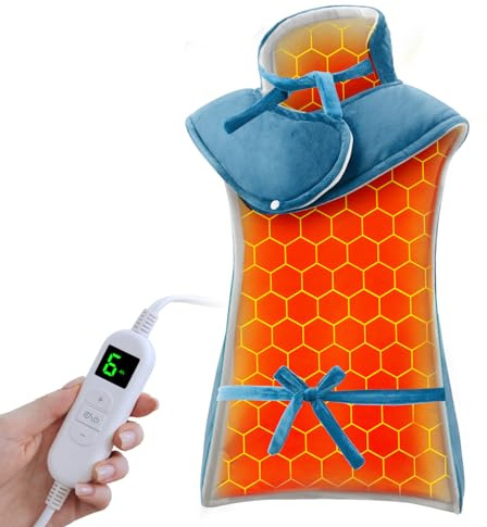 Ultralent Termoforo Elettrico per Schiena Collo e Spalle,60x108cm Termoforo Cervicale 6 Livelli di Calore, Spegnimento Automatico, Morbido Cotone Cristallino, Lavabile in Macchina-Blu Pavone