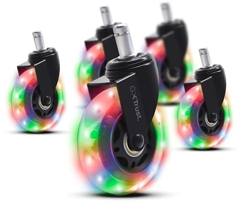 GXTrust Gel Rollen für Gaming-Stuhl mit LED-Leuchten, 5er Set | Bürostuhlrollen RGB-Farbwechsel, 11mm Leichtgängige und Leise Lenkrollen, Schreibtisch Stuhl