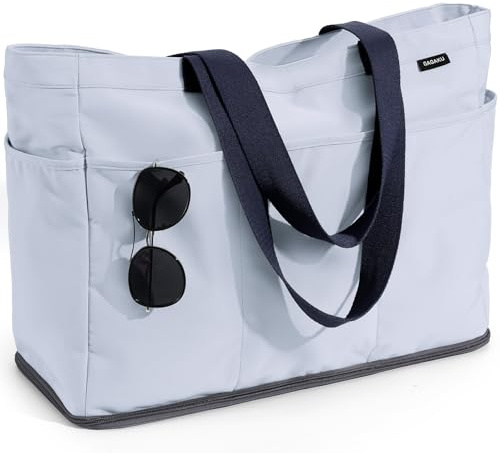 GAGAKU Sac de plage XXL avec compartiment isotherme, sac de plage imperméable avec fermeture éclair – Grand sac de bain pliable pour famille, femme, piscine, voyage – 50 x 38 x 19 cm
