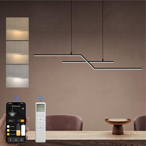 doporro Pendelleuchte Esstisch Dimmbar mit Fernbedienung & App 24W Schwarz | Modern Lineare LED Hängelampe Esstisch 3000K-6000K, Esszimmerlampe für Esszimmer Wohnzimmer, Alivetta7085