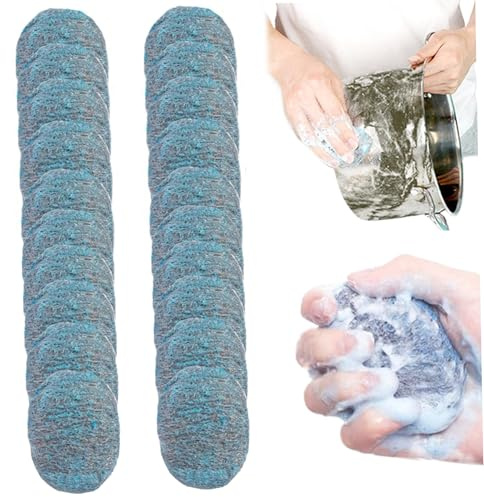 Estropajo de lana de acero Almohadillas de jabón de lana de acero reutilizables 20 piezas Estropajo absorbente prejabonado para limpieza del hogar Platos de cocina y parrillas de metal Cocina azul.