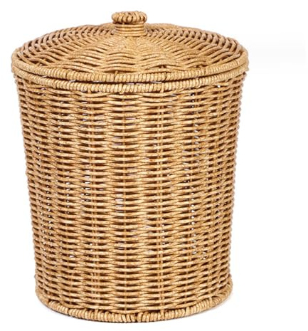 DAGLLGEW Cesta de mimbre con tapa de 9 x 11 pulgadas, estilo simple, cesta de basura de mimbre, cestas de lavandería tejidas redondas para dormitorio, sala de estar y baño, decoración del hogar, de b