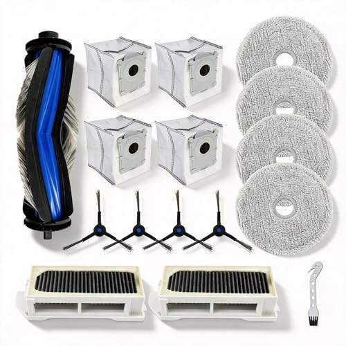 Kit di parti di ricambio per ECOVACS per Deebot per Mini Robot Aspirapolvere, Spazzola a rullo principale, 4 spazzole laterali, 4 pastiglie per mocio, 4 sacchetti per la polvere, 2 filtri, Spazzola
