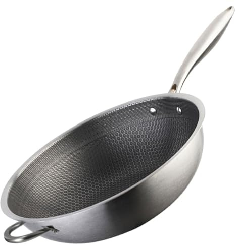 Toyvian Padella Wok in Acciaio Inossidabile Nido d Ape Antiaderente con Doppia Maniglia Resistente e Adatta per Cucina Induzione Facile da Pulire e Durevole