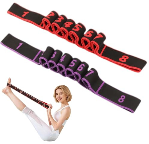 Ceriselle Fitnessband mit Schlaufen, 2 Stück Dehnungsband Yoga Gurt, Widerstandsbänder mit Griffen für Stretching und Yoga, Verstellbare Bänder für Ganzkörper-Dehnung
