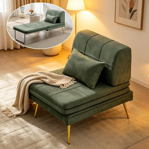 Wumagin 3 in 1 Schlafsessel mit Bettfunktion, Schlafsessel Klappbar mit Verstellbarer Rückenlehne und abnehmbarem Kopfkissen, Schlafsofa mit Bettfunktion für Gästezimmer & Kleine Räume (Grün)