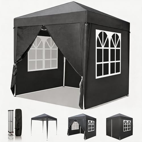 BreezTerra Pavillon 2x2 m,Faltpavillon Wasserdicht Windfest UV 50+ Sonnenschutz, mit 4 Seitenwände,Höhenverstellbare, Stabil Gartenzelt Partyzelt für Garten, Party, Terrasse,Camping Anthrazit
