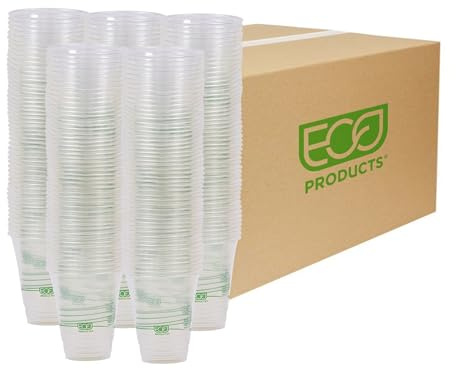 ECO PRODUCTS GreenStripe Clear Compostable 12oz PLA Plastic Cups, Case of 1000, Disposable Renewable Plant-Based Cold Cups, For Cold Drinks & Snacks, BPI Certified, ASTM Compliant.