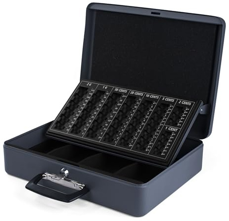 Pavo - Caissette à monnaie en acier 35x25x11.5 cm avec trieur à monnaie Gris foncé