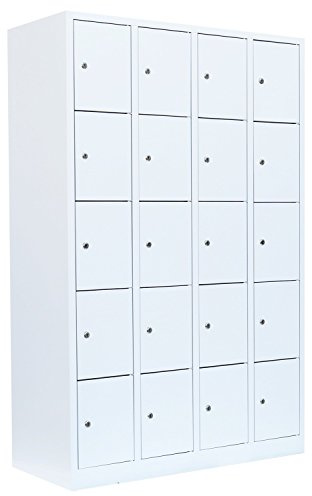 Lüllmann Schließfachschrank weiß 20 Fächer 180x117x50cm komplett montiert | Wertfachschrank, Fächerschrank, Spind, Umkleideschrank, 520547