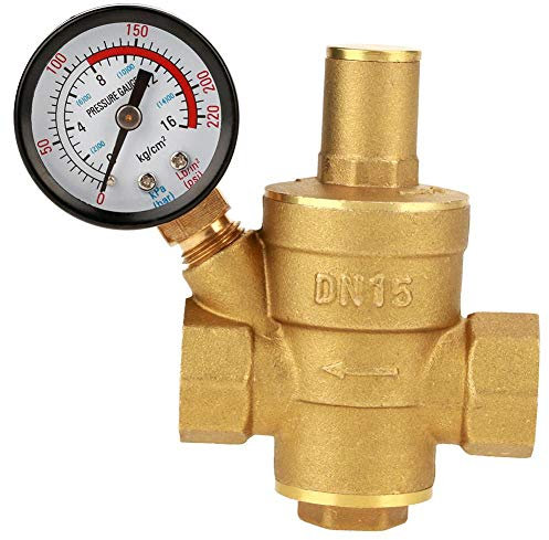 Water Pressure Regulator Reducer, DN15 20mm Adjustable Water Pressure Reducer Regulator Valves Brass with Water Pressure Gauge Water Pressure Reducing Reducing Valve
