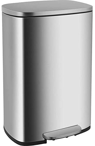 13 Gallon/50 L Garbage Can Kitchen Trash Can with Lid for Office Bedroom Bathroom Step Trash Bin Fingerprint-Proof Brushed Stainless Steel 13 Gallon / 50 Liter