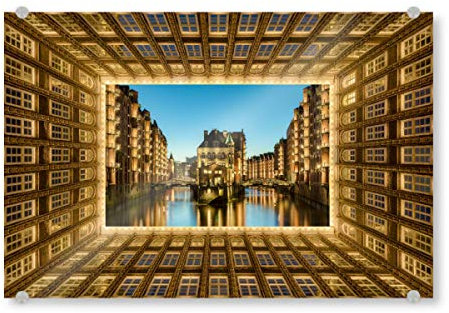artboxONE Acrylglasbild 90x60 cm Städte/Hamburg Hamburg 4 - Bild Hamburg Beleuchtung Chilehaus