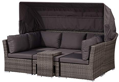 Strandkorbwerk Vienna Loungegruppe mit Dach in Cubu Grey Mix 5-teilig
