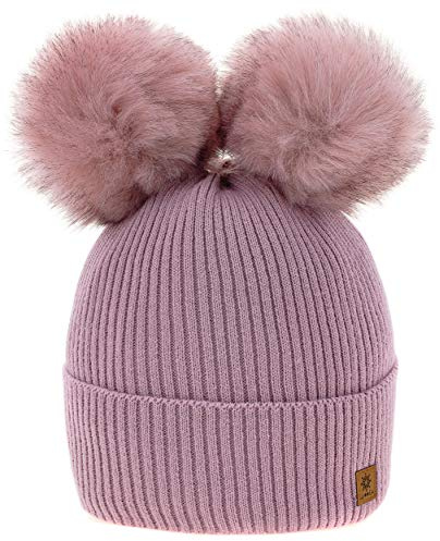 MFAZ Morefaz Ltd Flickor pojke vinter mössa hatt stickade mössor barn flicka med dubbel fleece pom pom ungdom hatt