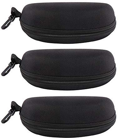 EKdirect 3 Stück Sonnenbrille Brillenetui Reißverschluss Hartschale mit Gürtelclip (Schwarz Schwarz Schwarz)