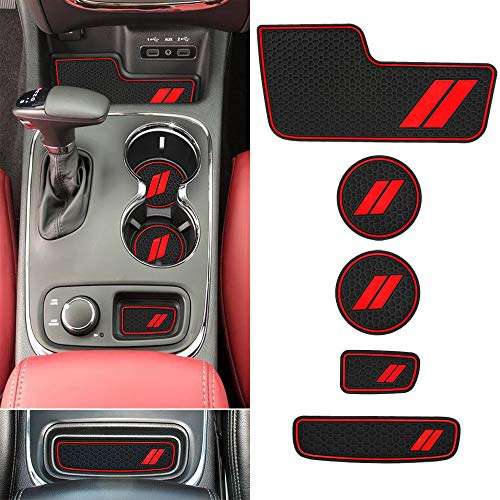 Auovo Lot de 5 Inserts de Porte-gobelets pour Dodge Durango 2020, 2019, 2018, 2017, 2016, 2015 et 2014 – Accessoires personnalisés – Tapis de décoration d'intérieur (Lot de 5 pièces, Bordure Rouge)