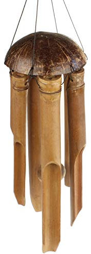 MACOSA HOME Carillón de viento de bambú y coco, carillón de sonido, decoración de jardín, exterior o interior, 100 cm
