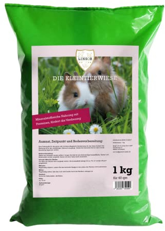 Kleintierwiese 1kg Futtersamen Mischung für Hasen & Kaninchen | Saatgut für Futterrasen mit Klee & Kräutern, 40m² Ergiebigkeit, ideal für Meerschweinchen, Hühner & Ziegen