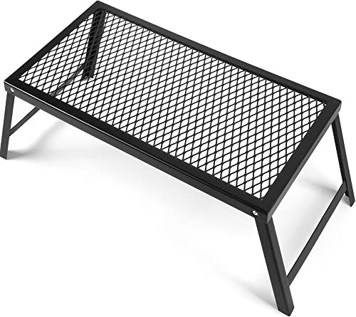 Folding Campfire Grill, 21.6 x 11.8 Heavy Duty Steel Grate with Legs, Portable Over Fire Camp Grill for Outdoor Cooking Traveling BBQ Picnic, Black