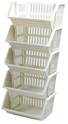 5 Tier Cream Storage Stackable Baskets for Kitchen Shelving Unit Toys Free Standing Shelf Organizer Plastic Fruit Onion Potato Under Shelf Van Utility Stacking Basket Rack Large