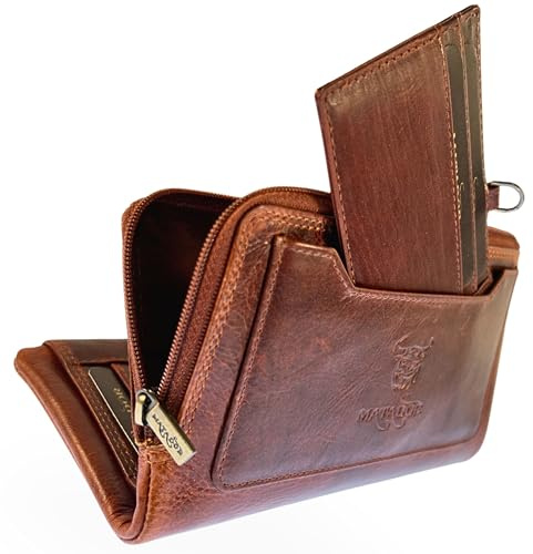 MATADOR |Puebla| Leder Portemonnaie Damen Mittelgroß mit edler Geschenkverpackung | Geldbörse Damen Mittelgroß Hochformat| RFID Geldbörse Herren Leder Geldbeutel Vintage Braun