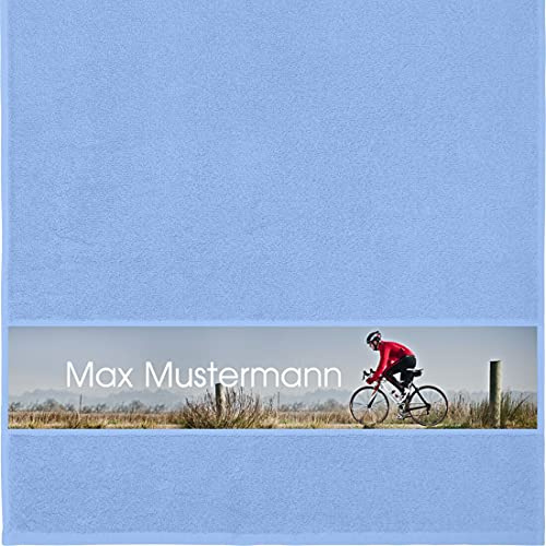 Manutextur Handtuch mit Namen - personalisiert - Motiv Radsport 5 - viele Farben & Motive - Dusch-Handtuch - hellblau - Größe 50x100 cm - persönliches Geschenk mit Wunsch-Motiv und Wunsch-Name