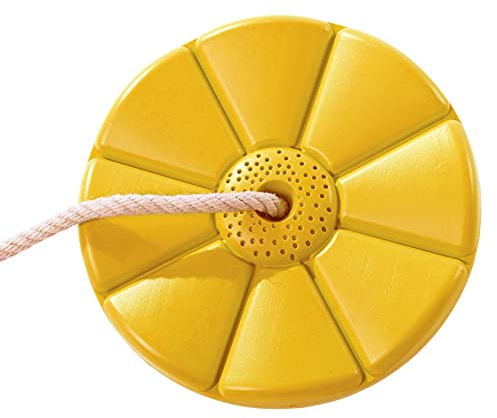 TRIBECCO Schaukel Ø 31 Blume Schaukelrad Schaukelteller Spielplatz Schaukelsitz Anti-Rutsch-Kunststoff rund mit Verstellbarer Seilaufhängung Kinderschaukel - belastbar bis 50 kg (Gelb)