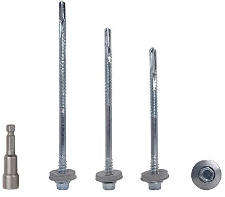 Marcopol 50 Stück verzinkter Stahl, Sechskantkopf, selbstbohrende Schrauben mit EPDM-Unterlegscheiben zur Befestigung von Sandwichplatten (50, 5,5x70 mm), silber