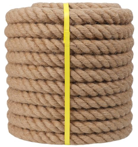 Verdrehtes Manila-Seil (1-1/4 Zoll x 50 Fuß) Hanfseil Juteseil Natürliches Dickes Seil für Docks, nautisch, Geländer, Schaukel, Dekorieren