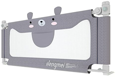 HENGMEI Bettgitter Bettschutzgitter 180cm Kinderbettgitter Babybettgitter Sicherheitsschutz Rausfallschutz höhenverstellbar zum vertikalen Heben für Babys und Kinder (Grau, Kleiner Bär)