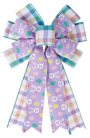SIMISI RIBBON Großer Osterkranz, Schleife, Jute, Drahtschleife mit Haseneiern, Türornamente für Ostern, Baum, Party-Dekorationen (27,9 x 45 cm)