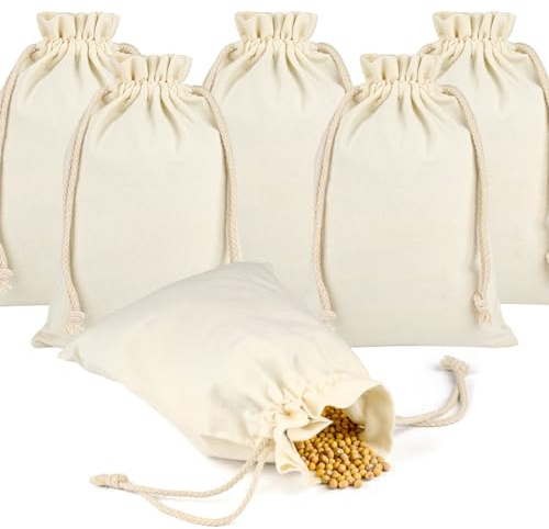 6Pcs Baumwollsäckchen,22x30cm Säckchen zum Befüllen,Stoffbeutel Kordelzug | Stoffsäckchen zum Bemalen， DIY Unbedruckt Geschenkbeutel für Hochzeit, Osternester Aufbewahrung